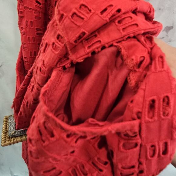 Anthropologie Romper Womens Small 6 Red Eyelet Belted Shorts Jumpsuit Pin Up V - Picture 12 of 13